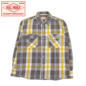 BIG MIKE/ビッグマイク ヘビーフランネルシャツ チェックシャツ グレー×イエロー 102135002